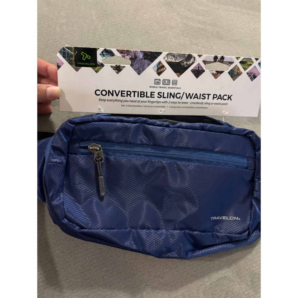 Travelon Convertible Sling Waist Pack RFID Blue Ripstop Nylon Travel Bag NEW - Picture 2 of 6